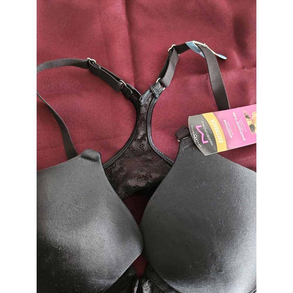 Maidenform 36C Racerback Bra, Front Closure, Black NWT Smoothing Cups